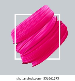 Pink vector lipstick smear on white background. Template female girly emblem design svg