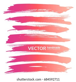 Pink vector long brush strokes set isolated on a white background