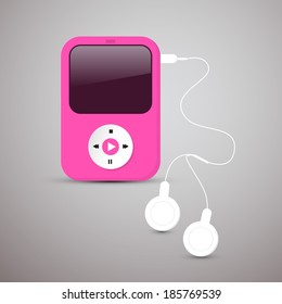 Pink Vector Mp3 Player Illustration with White Headphones