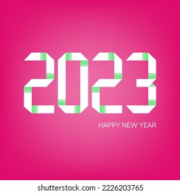 Pink vector origami happy new year 2023 card