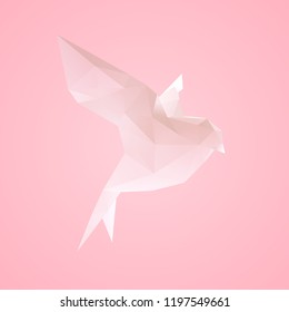 Pink Vector Paper Bird Flying Illustration Low Poly 3D Rendering