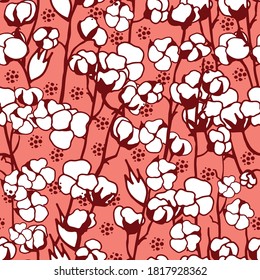 Pink vector pattern with cotton flowers