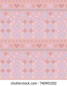 Pink vector pattern of knitted design for Christmas.