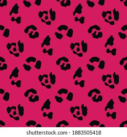 
Pink vector pattern leopard black spots. Repeat printing.