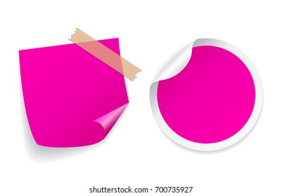 Pink vector postit sticker illustration isolated on white background