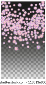Pink Vector Realistic Blue Petals Falling on Transparent Background.  Spring Romantic Flowers Illustration. Flying Petals. Sakura Spa Design. Blossom Confetti. Design Elements for  St. Valentine Day.