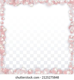 Pink Vector Realistic Petals Falling on Transparent Background.  Spring Romantic Flowers Illustration. Flying Petals. Sakura Spa Design. Blossom Confetti. Design Elements for  Mother's Day.