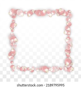 rosafarbene, realistische Petalen, die auf transparentem Hintergrund fallen.  Frühlingsromantische Blumenillustration. Fliegender Petals. Sakura Spa Design. Blossom Confetti. Gestaltungselemente für den Valentinstag.