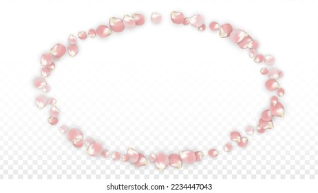 Pink Vector Realistic Petals Falling on Transparent Background.  Spring Romantic Flowers Illustration. Flying Petals. Sakura Spa Design. Blossom Confetti. Design Elements for  St. Valentine Day.