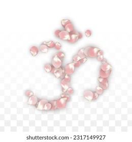 rosafarbene, realistische Petalen, die auf transparentem Hintergrund fallen.  Frühlingsromantische Blumenillustration. Fliegender Petals. Sakura Spa Design. Blossom Confetti. Design-Elemente für Hochzeitsdekoration.