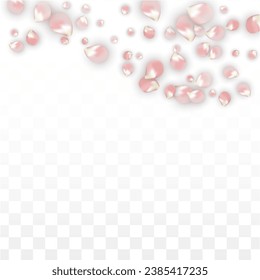 Pétalos realistas del vector rosado caen sobre fondo transparente.  Ilustración de flores románticas primaverales. Pétalos voladores. Diseño del Spa Sakura. Blossom Confetti. Elementos de diseño para la decoración de bodas.