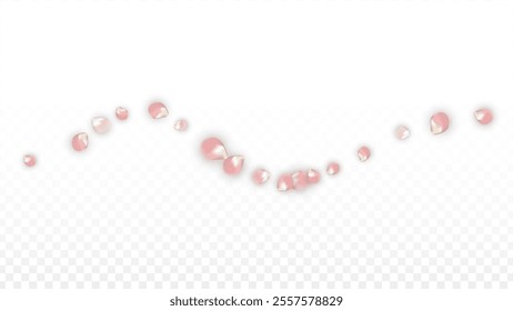 Pink Vector Realistic Petals Falling on Transparent Background.  Spring Romantic Flowers Illustration. Flying Petals. Sakura Spa Design. Blossom Confetti. Design Elements for  Poster Design. 