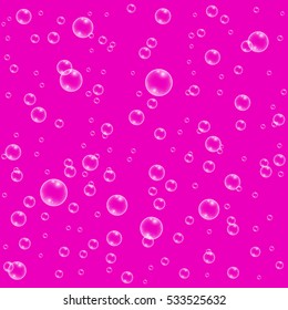 Pink vector realistic water bubbles pattern.