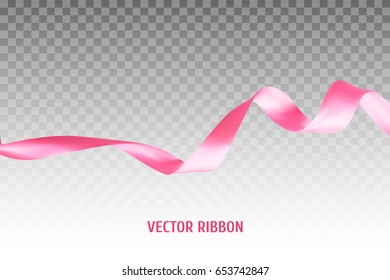 Pink vector ribbon made with gradient mesh. Realistic illustration