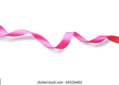 Pink vector ribbon on white background. Realistic 3d illustration