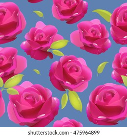Pink vector roses pattern. Bouquet of flowers. Photo realistic flowers. Card. Cover. Roses shop. Order of roses. Flower greenhouse. Garden. Gift. Fresh bud.