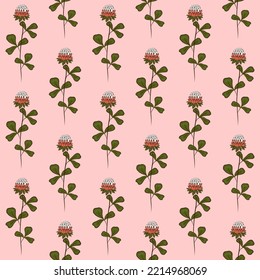 PINK VECTOR SEAMLESS BACKGROUND WITH RED CLOVER FLOWERS