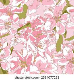Pink vector seamless background of sakura blossom. Japanese cherry blossom exotic texture. Spring flowers, leaf pattern for wedding background, textile, fabric