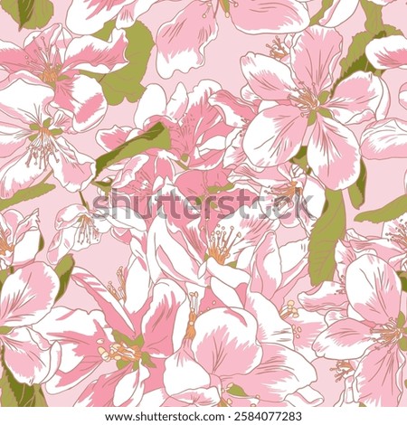 Pink vector seamless background of sakura blossom. Japanese cherry blossom exotic texture. Spring flowers, leaf pattern for wedding background, textile, fabric