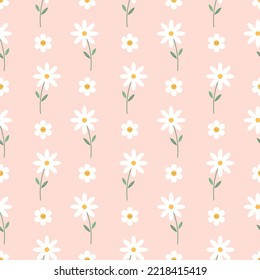 Pink Vector seamless daisy trendy pattern Garden flat flower botanical pastel pattern vector design for fabric, wallpaper and all prints white background color. Cute pattern Small chamomile flower