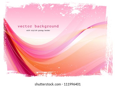 Pink vector smooth modern wavy background with grungy border