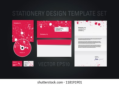 Pink vector stationery design template set with paint splatters