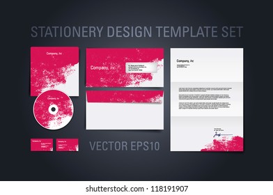 Pink vector stationery design template set with grungy paint texture