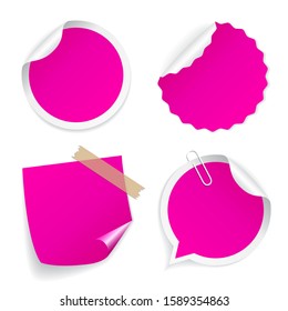 Pink vector stickers set isolated on white background