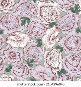 pink vector stock flowers with green leaves pattern on green background