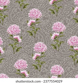 pink vector stock flowers leaves bunches pattern on texture abstract cream background