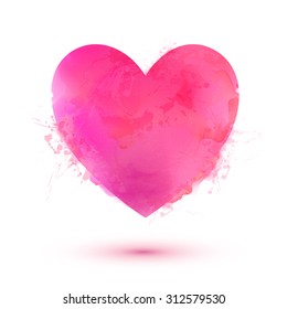 Pink vector Valentine's Day heart in watercolor style