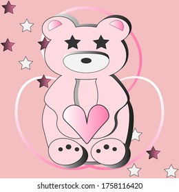 El oso de peluche de San Valentín de vector rosa con corazón