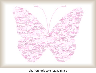pink vector vintage butterfly made of words