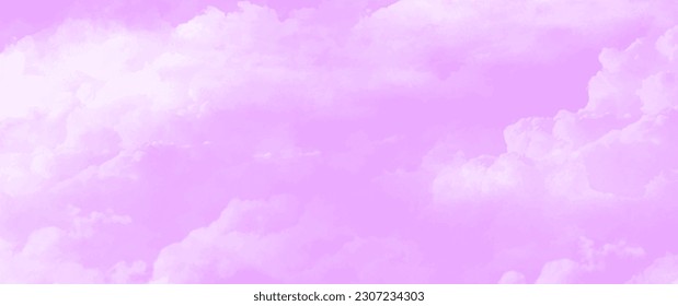 Pink vector watercolor art background with white clouds and pink sky. Hand drawn vector texture. Heaven. Watercolour banner. Abstract romantic template for flyers, cards, poster, cover.