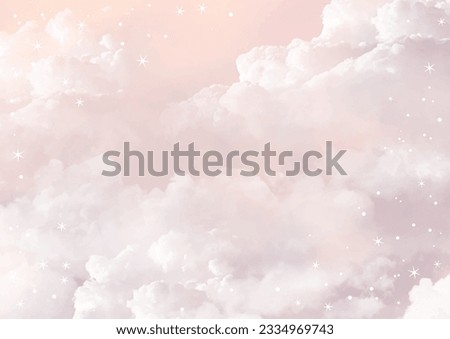 Pink vector watercolor art background with white clouds and pink sky. Hand drawn watercolour vector texture. Heaven.  Abstract template for flyers, invitation cards, poster, cover or design interior.
