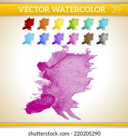 Pink Vector Watercolor Artistic Splash for Design and Decoration. In rainbow color variations.  