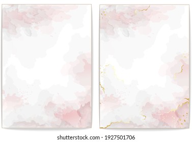 Pink vector watercolor style texture for your design, covers and wedding invitations. Golden marble and splash style. Editable transparent templates made with layers