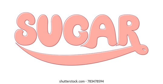 Pink vector word SUGAR. 3d hand lettering word with pink stroke on white background. Concept for logo, card, typography, poster, print.