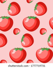 Pink vegetable background. Tomato seamless pattern. Fresh healthy organic vegan food template.