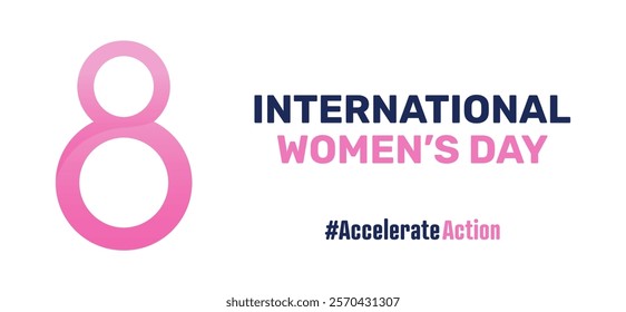 A pink Venus vector symbol with a heart represents femininity. The slogan reads "INTERNATIONAL WOMEN'S DAY" in bold navy and pink, with "#AccelerateAction" beneath it. This is a female campaign.