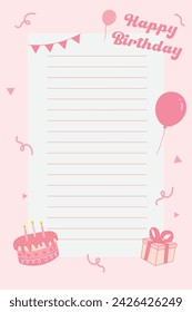Nota de cumpleaños feliz vertical rosa