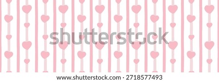 Pink Vertical Stripes with hearts seamless pattern. Romantic doodle illustration background. St. Valentine holiday vector backdrop