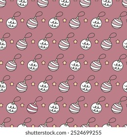 Pink Vibes Festive Baubles and Stars Christmas Art. Perfect for holiday wrapping paper, festive fabric, seasonal decor, or any Christmas-themed projects