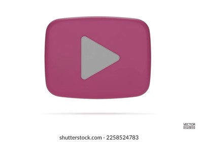 Pink Video camera icon isolate on white background. 3d Realistic movie icon, play button for the interface of applications and web pages. Video, streaming, multimedia concept. 3D vector illustration.