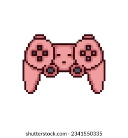 Pink video game controller, pixel art toy.