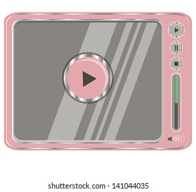 Pink video player. Icon. vector illustration