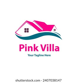 Pink villa logo design icon template 