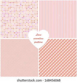 Pink vintage background set with seamless pattern. Vector illustration. 