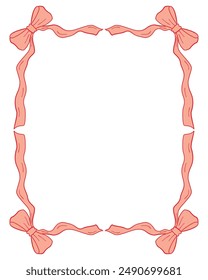 Pink vintage bows frame, Hand drawn ribbons border illustration.	