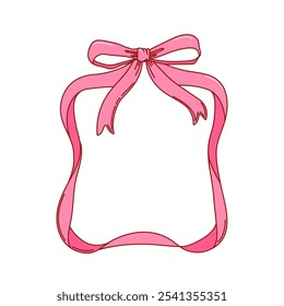 Pink vintage bows frame. Retro vector illustration for greeting cards, party, invitations in coquette style.